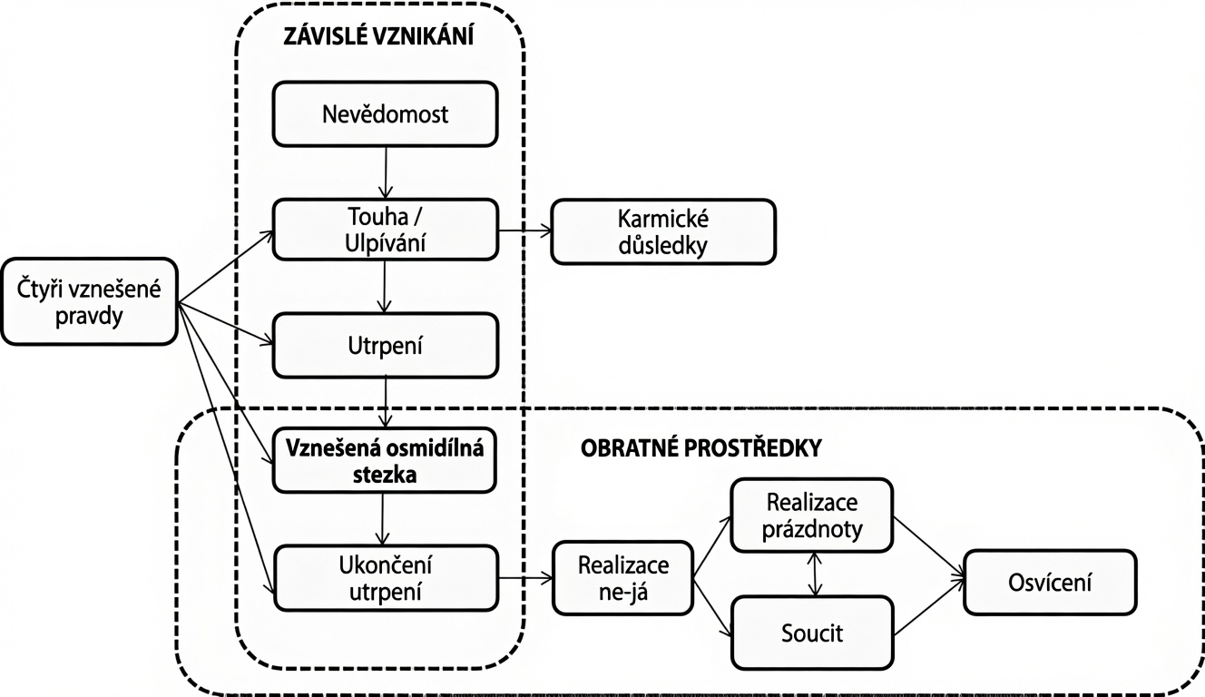 Osvícení - jak ho dosáhnout - Budhistické kroky | schéma, vývojový diagram